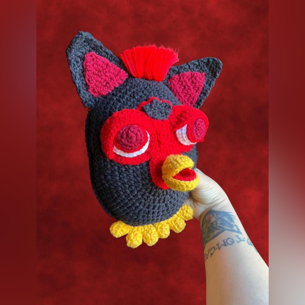Handmade Black and Red Crochet Furby Bag - Picture 5 of 5